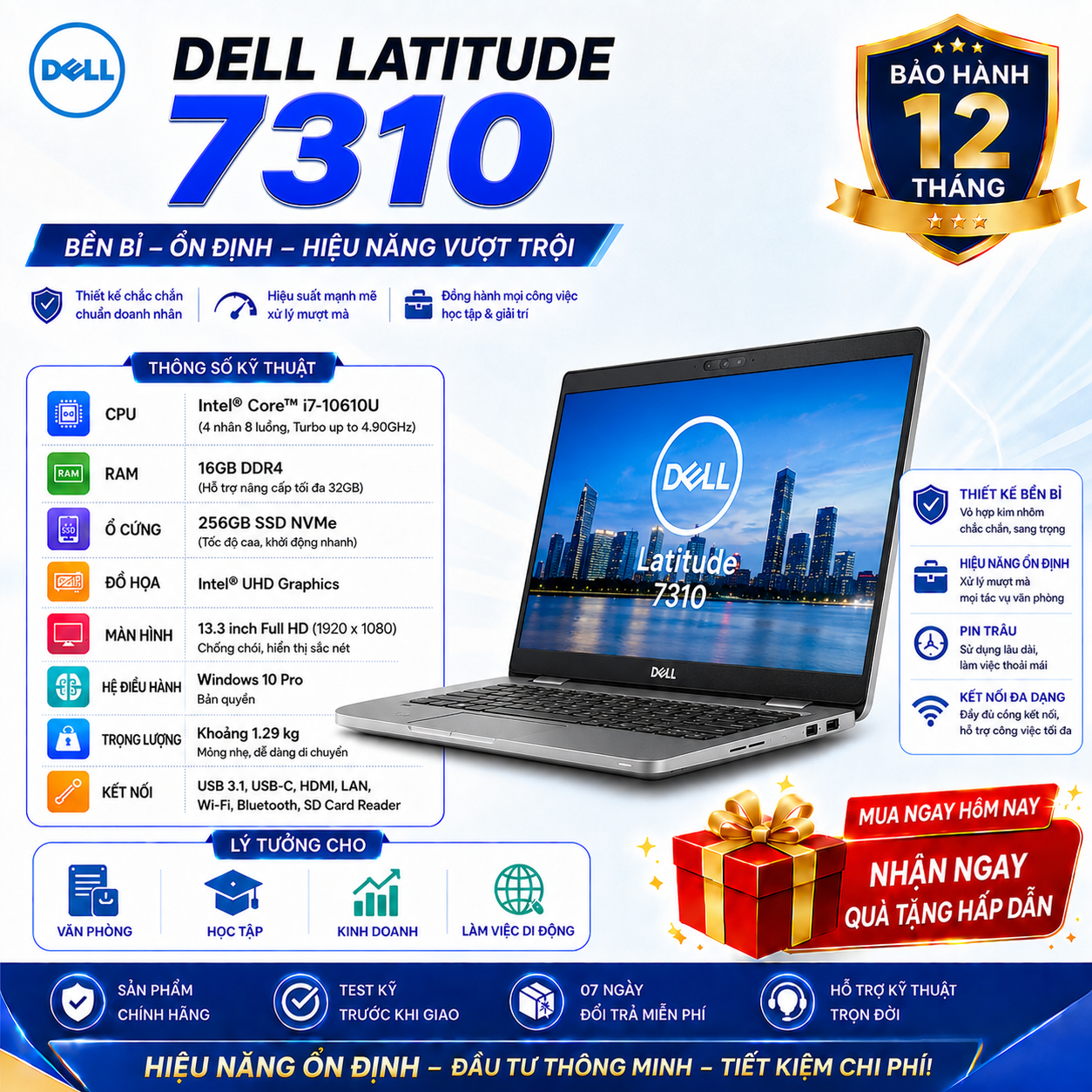 Laptop Dell Latitude 7310/I7-10610U | RAM 16GB | SSD 256GB NVMe | 13.3 Inch Full HD